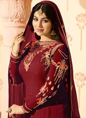 Maroon embroidered georgette salwar kameez 2
