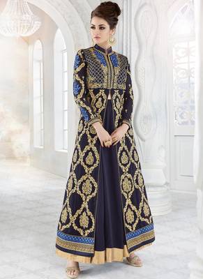 Blue embroidered georgette salwar kameez 1