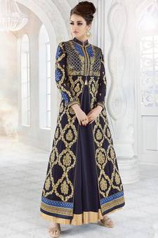 Blue embroidered georgette salwar kameez