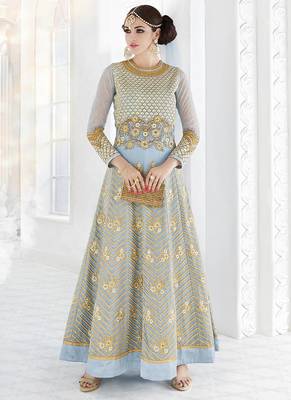 Grey embroidered georgette salwar kameez 1