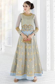 Grey embroidered georgette salwar kameez