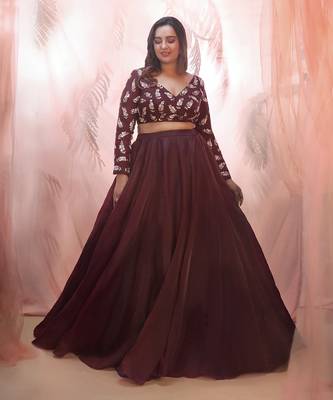 Wine lehenga with a embroidered blouse 1