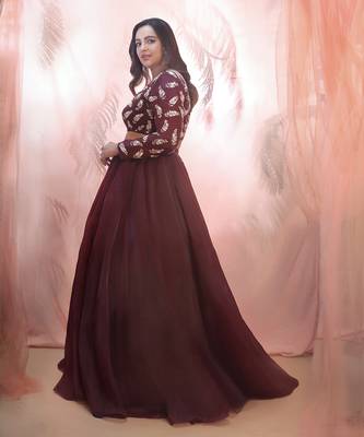 Wine lehenga with a embroidered blouse 2
