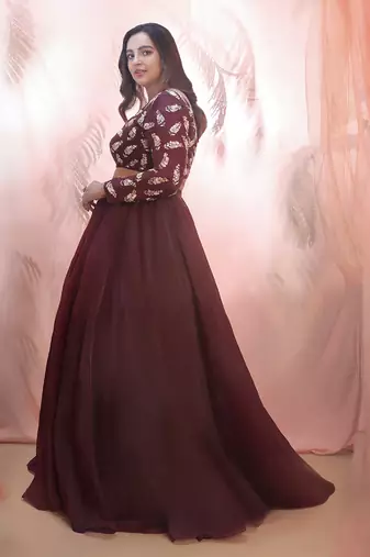 Wine lehenga with a embroidered blouse