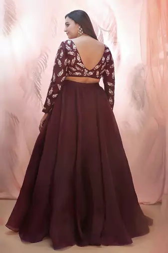 Wine lehenga with a embroidered blouse