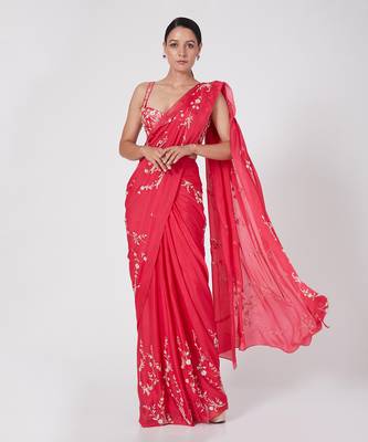HOT PINK EMBROIDERED SAREE SET 1