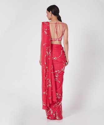 HOT PINK EMBROIDERED SAREE SET 2