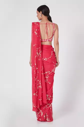 HOT PINK EMBROIDERED SAREE SET