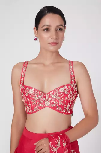 HOT PINK EMBROIDERED SAREE SET