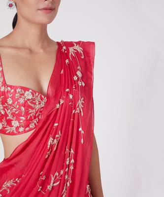 HOT PINK EMBROIDERED SAREE SET 4