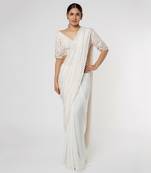 WHITE EMBROIDERED SAREE SET