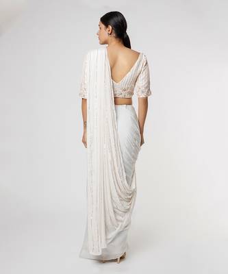WHITE EMBROIDERED SAREE SET 2
