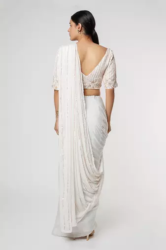 WHITE EMBROIDERED SAREE SET