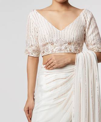 WHITE EMBROIDERED SAREE SET 3