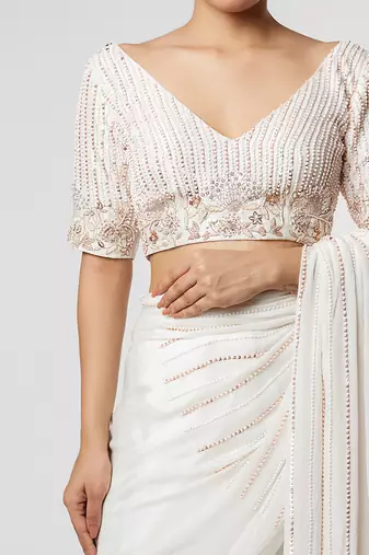 WHITE EMBROIDERED SAREE SET