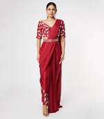 CANDY RED EMBROIDERED SAREE WITH BELT
