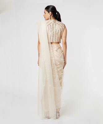 GOLDEN EMBROIDERED PANT SAREE WITH CAPE 2
