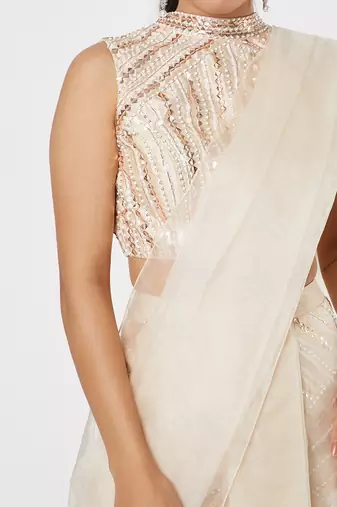 GOLDEN EMBROIDERED PANT SAREE WITH CAPE