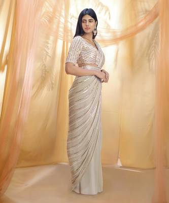 Sage Green saree with Belt 2
