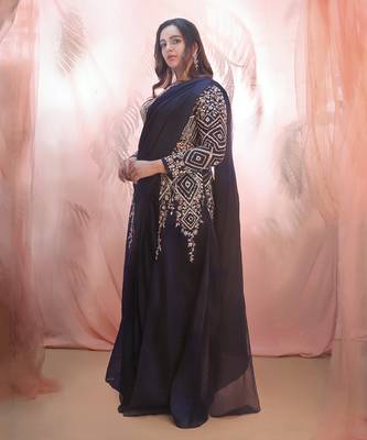Navy Blue Jacket Saree set 2