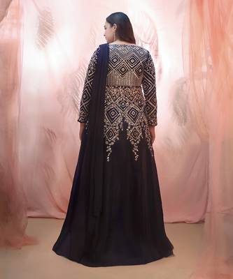 Navy Blue Jacket Saree set 3