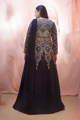 Navy Blue Jacket Saree set