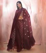 WIne pant saree with cape
