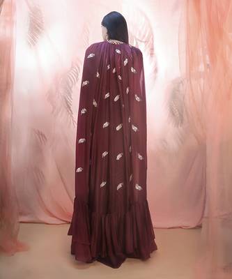 WIne pant saree with cape 5