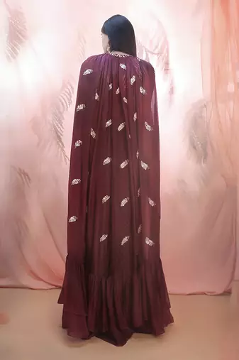 WIne pant saree with cape