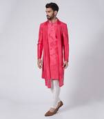HOT PINK EMBROIDERED SHERWANI SET WITH EMBROIDERED STOLE