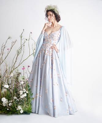 LIGHT BLUE EMBROIDERED DRAPE GOWN 1