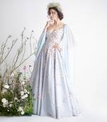LIGHT BLUE EMBROIDERED DRAPE GOWN