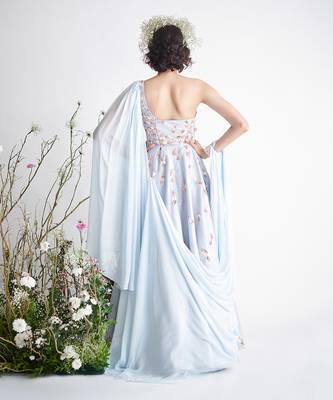 LIGHT BLUE EMBROIDERED DRAPE GOWN 3