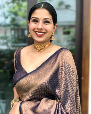 Blue woven banarasi silk saree with blouse 1