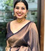 Blue woven banarasi silk saree with blouse