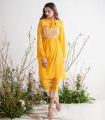 YELLOW EMBROIDERED PANT SET WITH BUSTIER AND TUNIC