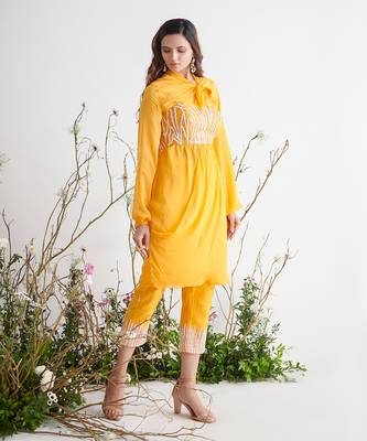 YELLOW EMBROIDERED PANT SET WITH BUSTIER AND TUNIC 2