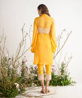 YELLOW EMBROIDERED PANT SET WITH BUSTIER AND TUNIC 3
