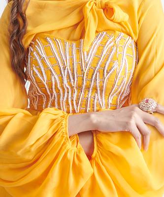 YELLOW EMBROIDERED PANT SET WITH BUSTIER AND TUNIC 4