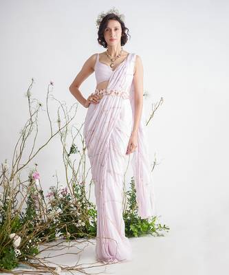 LIGHT LILAC EMBROIDERED SAREE WITH BLOUSE 1