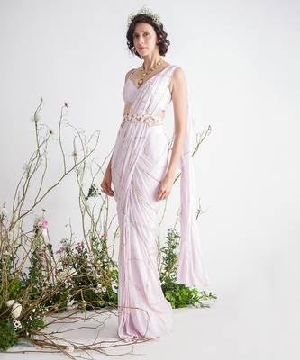 LIGHT LILAC EMBROIDERED SAREE WITH BLOUSE 2
