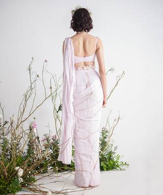 LIGHT LILAC EMBROIDERED SAREE WITH BLOUSE 3