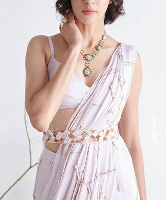 LIGHT LILAC EMBROIDERED SAREE WITH BLOUSE 4