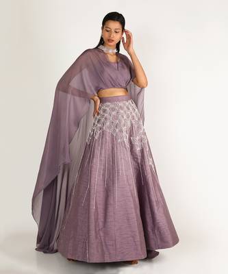DUSTED MAUVE LILAC EMBRIDERED LEHENGA 1