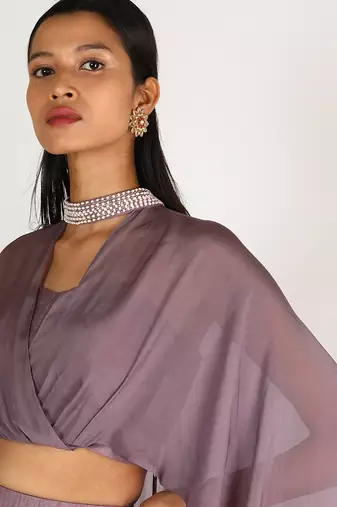 DUSTED MAUVE LILAC EMBRIDERED LEHENGA