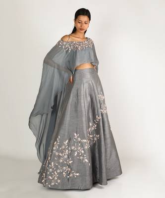 GREY EMBROIDERED LEHENGA SET 1