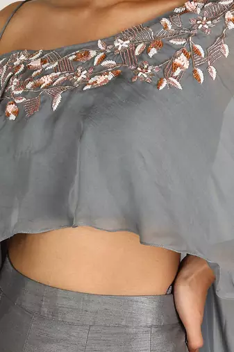GREY EMBROIDERED LEHENGA SET