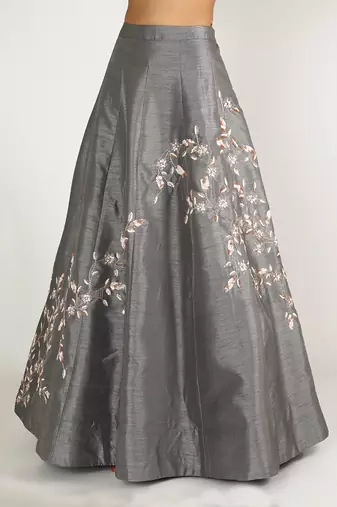 GREY EMBROIDERED LEHENGA SET