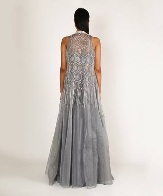 GREY EMBROIDERED LEHENGA SKIRT SET WITH JACKET 2