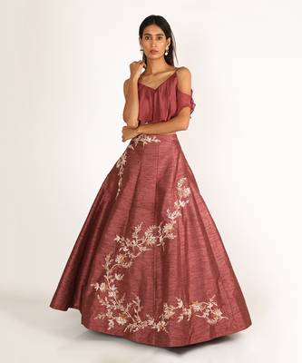 BRICK BROWN EMBROIDERED LEHENGA 1